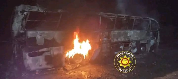GH¢300,000 DAMAGE ESTIMATED AFTER FIRE INVOLVING VIP BUS AT AKYEM AKOOKO